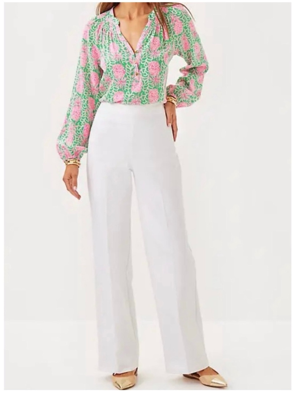 Lilly Pulitzer Women’s Sz 12 White High Rise Wide Leg Pants Luxetic Stretch